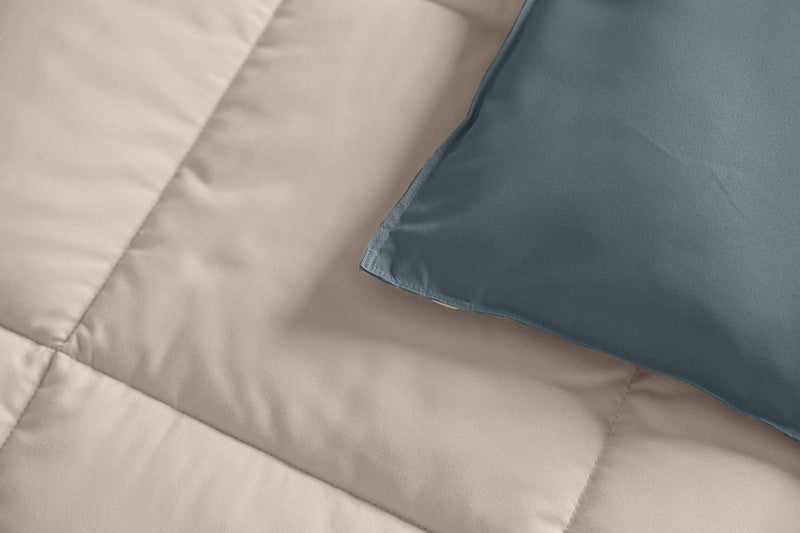 Royal Hotel Bedding Reversible Throw Blanket, Hypoallergenic, Down Alternative Throw Blanket, Medium Warmth, 50 by 75 Inches, Taupe - Navy - Image 2
